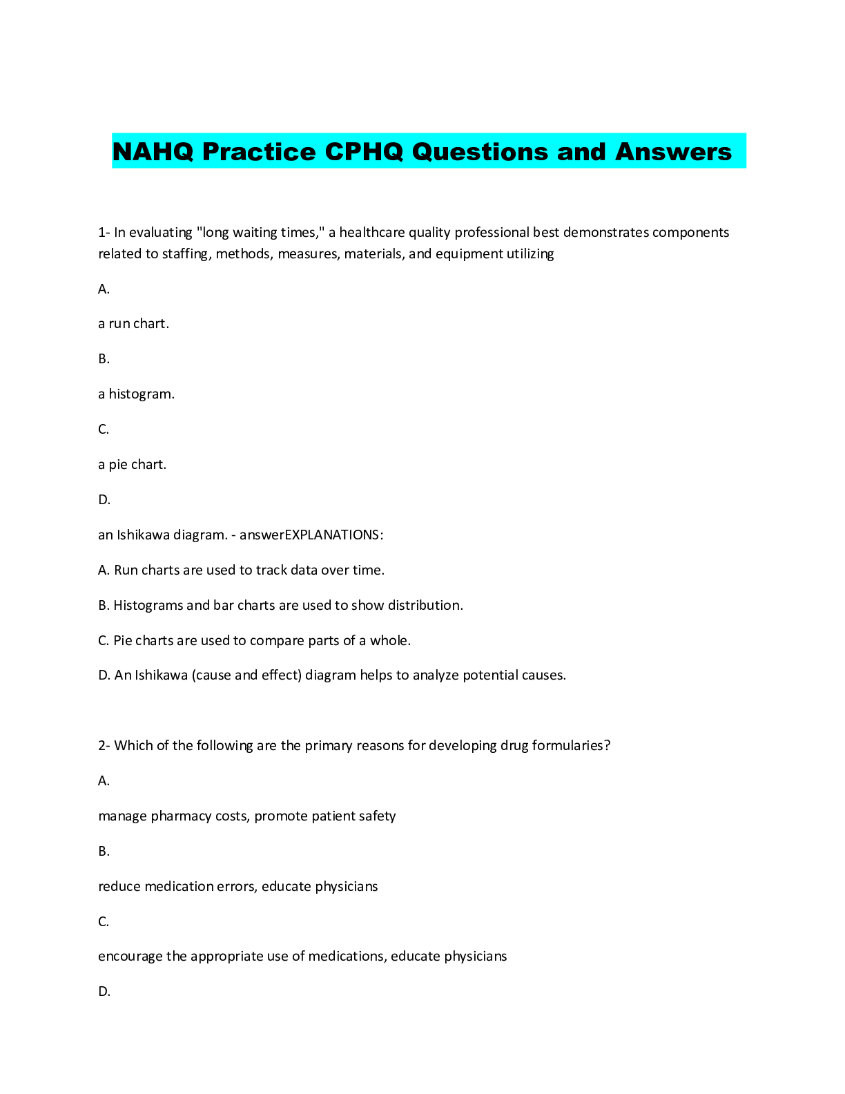 Preview of NAHQ Practice CPHQ Questions and Answers